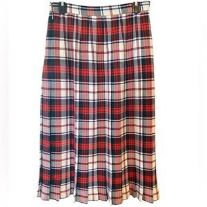 Preswick & Moore Sz 12 Red Green Tartan Pleated Wool Scotland Vintage Midi Skirt